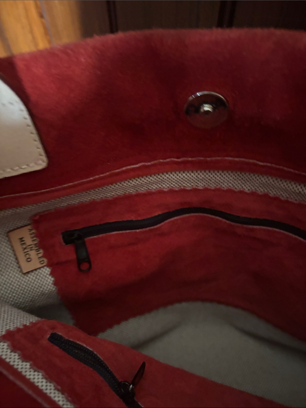 Dooney & Bourke Red Suede Tote with Tan Handles - Picture 13 of 16